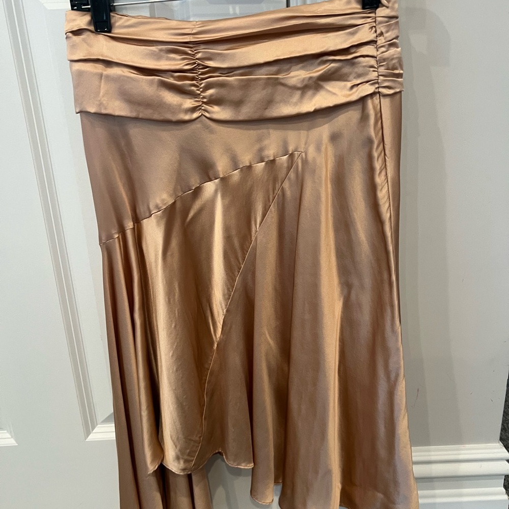 Satin Ruched Waist Midi Skirt - Champagne